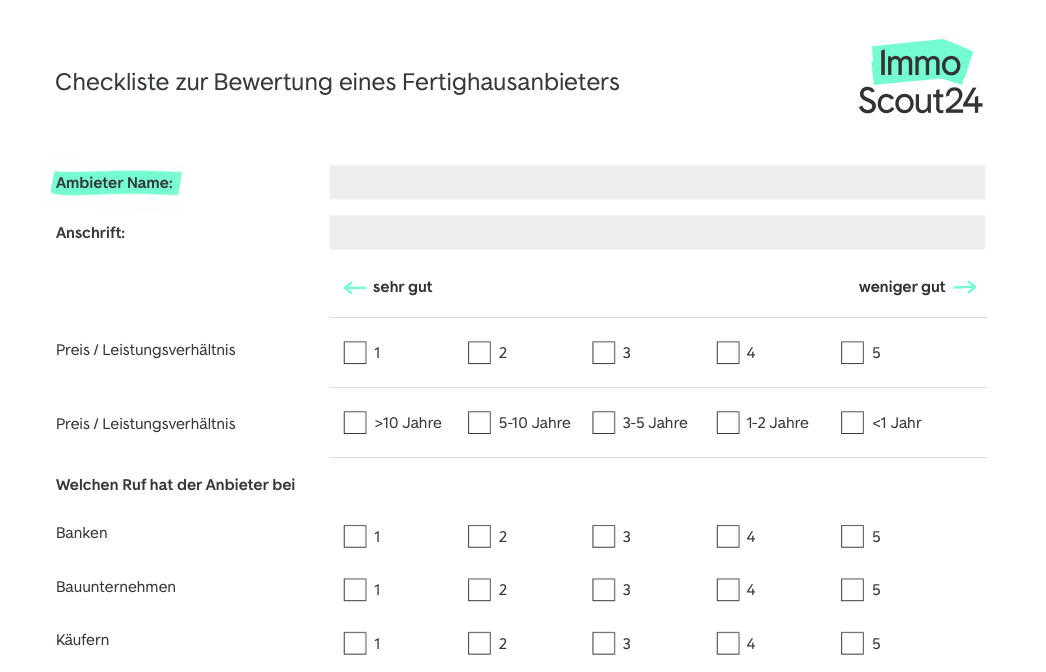 Checkliste: Fertighausanbieter vergleichen 